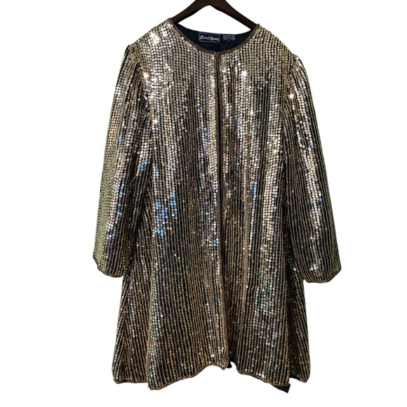 Vintage Jewel Queen Beaded Sequin Gold & Black Open Front Jacket Silk Large - Picture 2 of 13